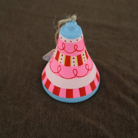 Hand-Painted Bell Ornament Pink Christmas Holiday Decor Whimsical Festive NWT - Picture 3 of 8